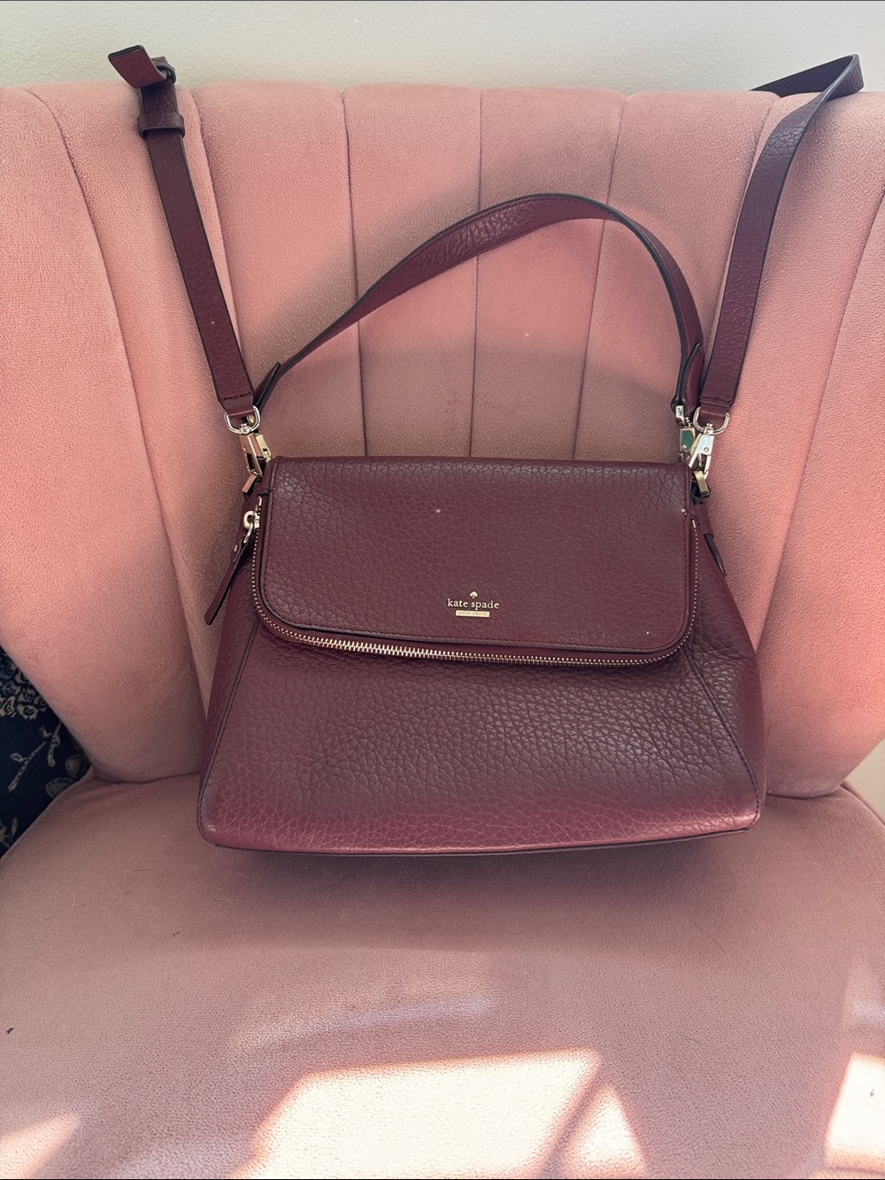 kate spade Pebbled Leather Shoulder Bag in Burgundy